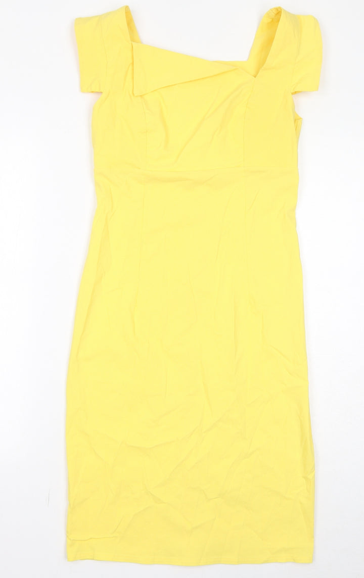 City Godsess Womens Yellow Viscose Shift Size 14 Square Neck Zip - Asymmetric Neckline