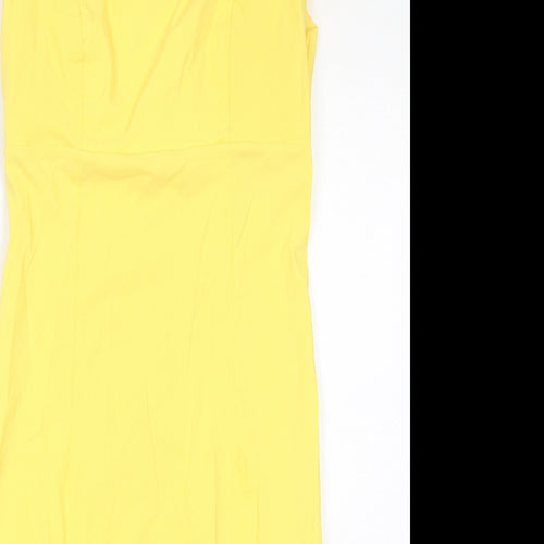 City Godsess Womens Yellow Viscose Shift Size 14 Square Neck Zip - Asymmetric Neckline