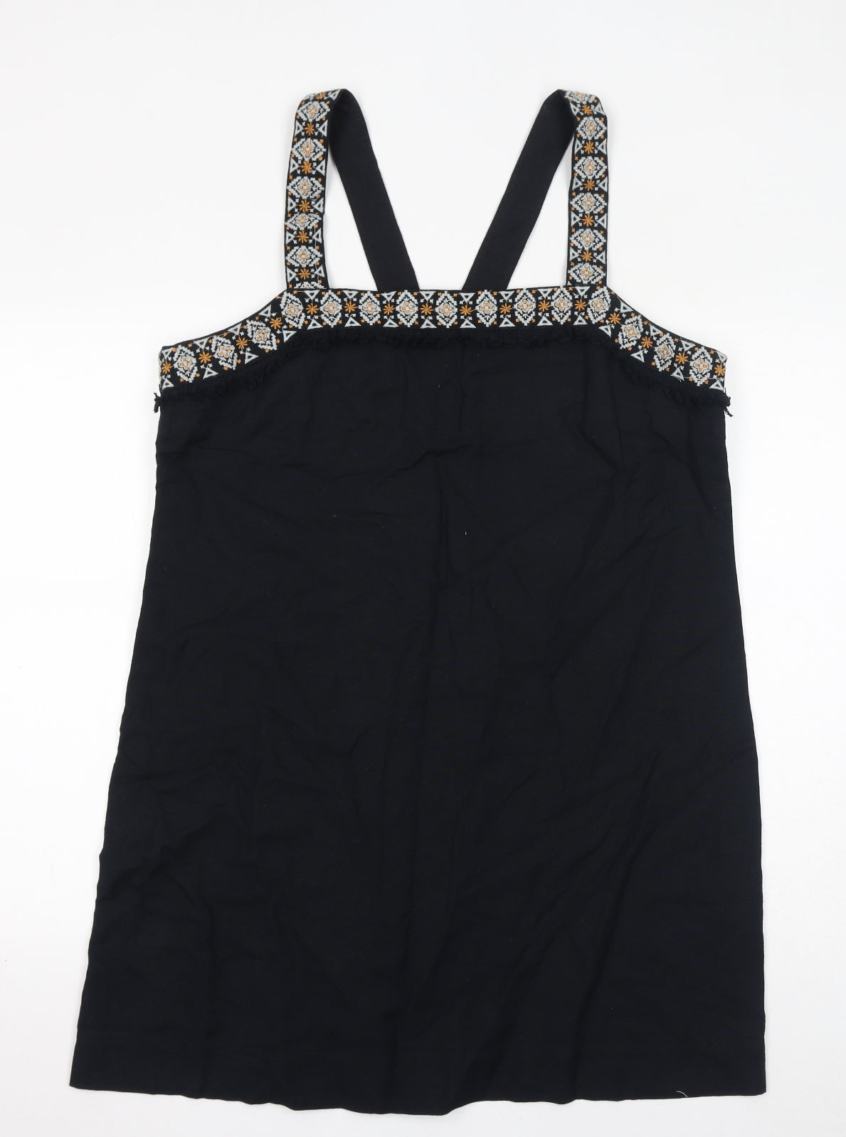 New Look Womens Black Geometric Cotton Basic Tank Size 16 Square Neck - Embroidered