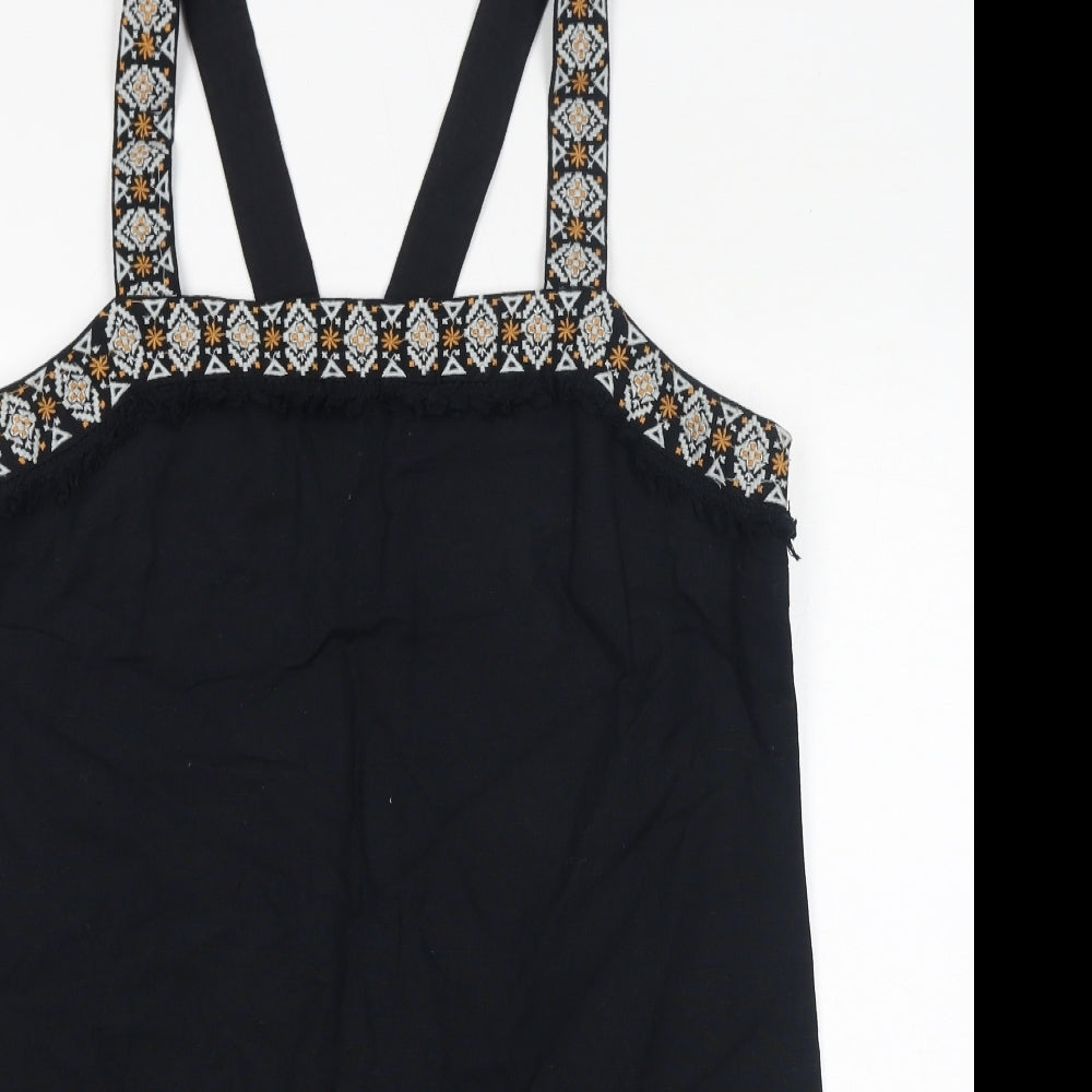 New Look Womens Black Geometric Cotton Basic Tank Size 16 Square Neck - Embroidered