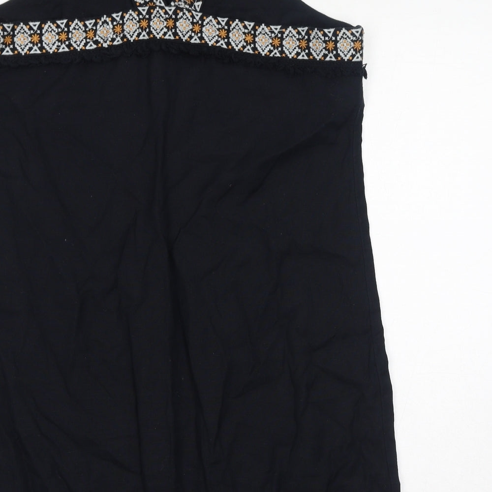 New Look Womens Black Geometric Cotton Basic Tank Size 16 Square Neck - Embroidered