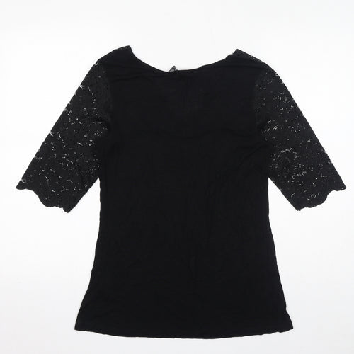 Dorothy Perkins Womens Black Viscose Basic Blouse Size 12 V-Neck - Lace Sleeves