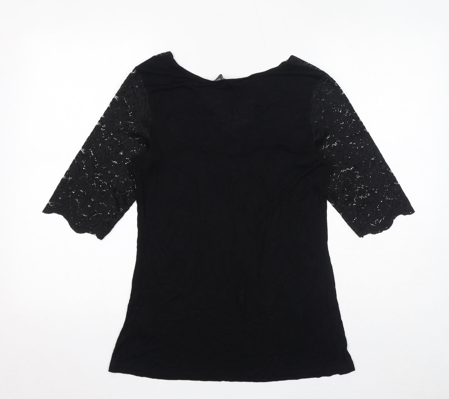 Dorothy Perkins Womens Black Viscose Basic Blouse Size 12 V-Neck - Lace Sleeves
