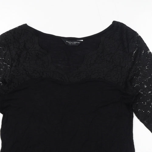 Dorothy Perkins Womens Black Viscose Basic Blouse Size 12 V-Neck - Lace Sleeves
