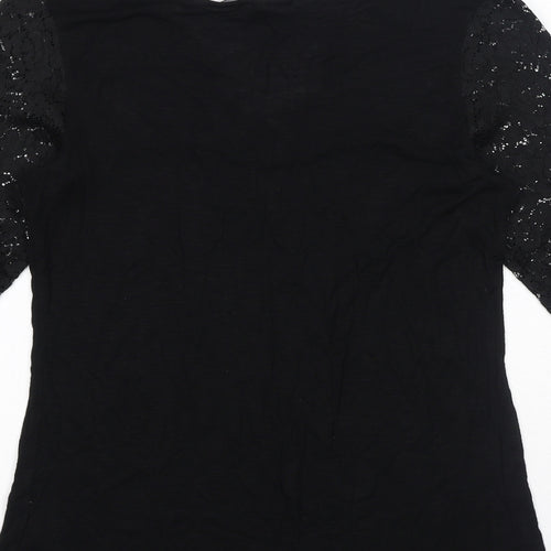 Dorothy Perkins Womens Black Viscose Basic Blouse Size 12 V-Neck - Lace Sleeves