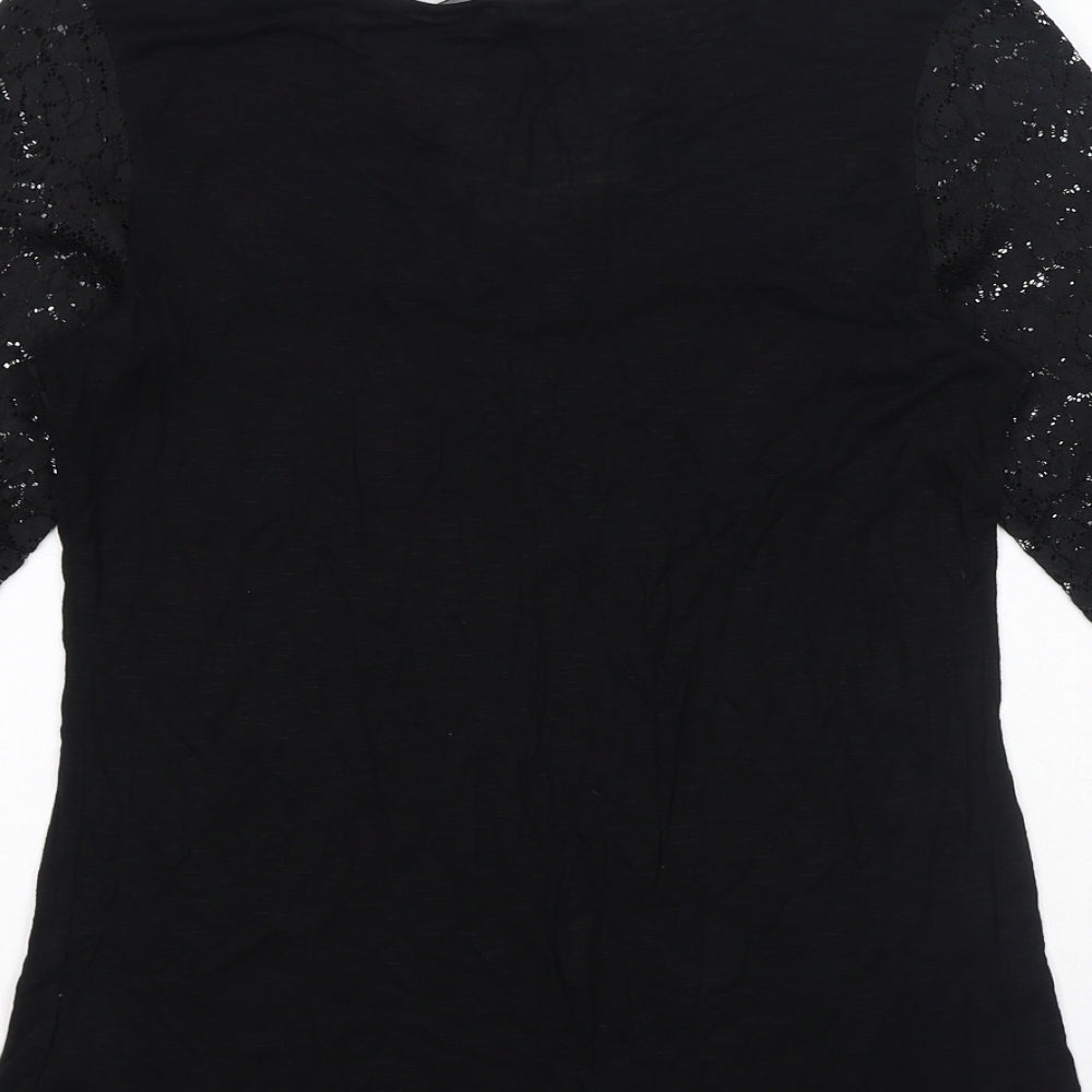 Dorothy Perkins Womens Black Viscose Basic Blouse Size 12 V-Neck - Lace Sleeves