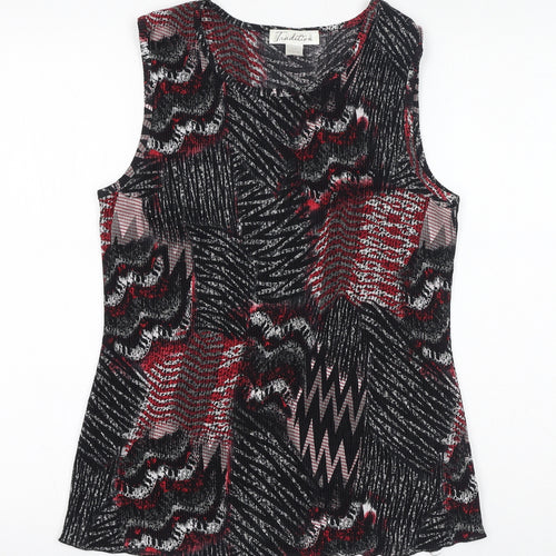 Tradition Womens Red Geometric Polyester Basic Tank Size 6 Round Neck - Size 6-8