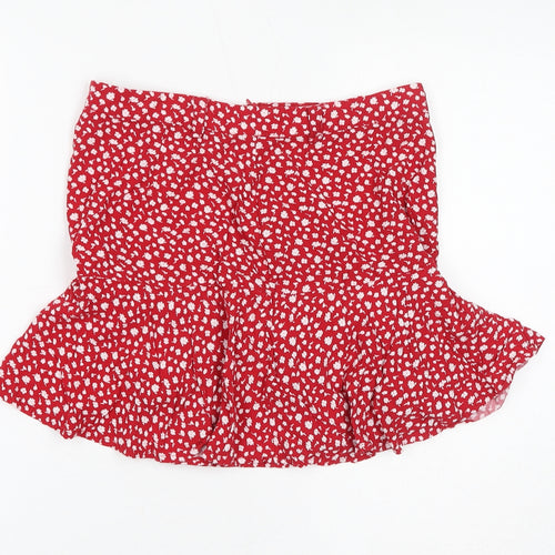 Review Womens Red Floral Viscose Skort Skirt Size S Zip