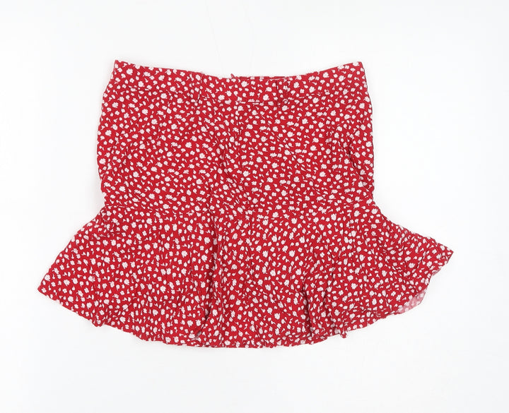 Review Womens Red Floral Viscose Skort Skirt Size S Zip