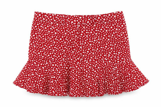 Front view of Review women’s red floral viscose skort skirt, size S, zip