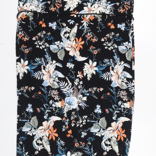 Marks and Spencer Womens Black Floral Viscose Bodycon Size 12 V-Neck Pullover