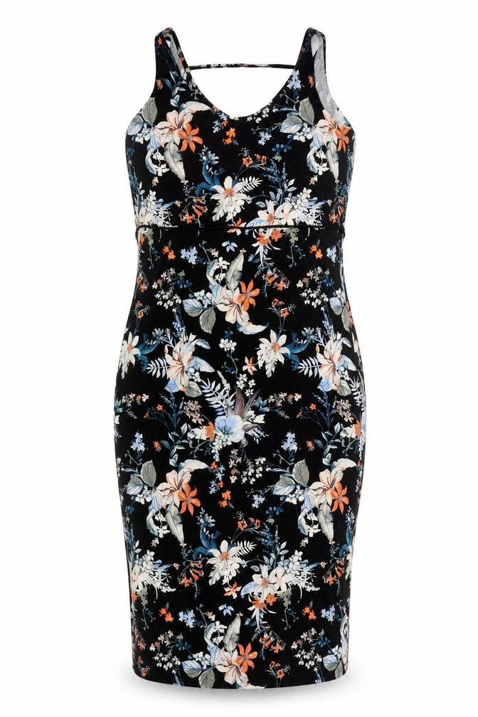 Marks and Spencer Womens Black Floral Viscose Bodycon Size 12 V-Neck Pullover