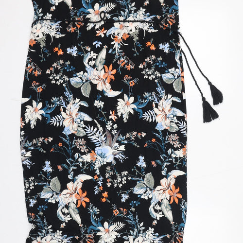 Marks and Spencer Womens Black Floral Viscose Bodycon Size 12 V-Neck Pullover