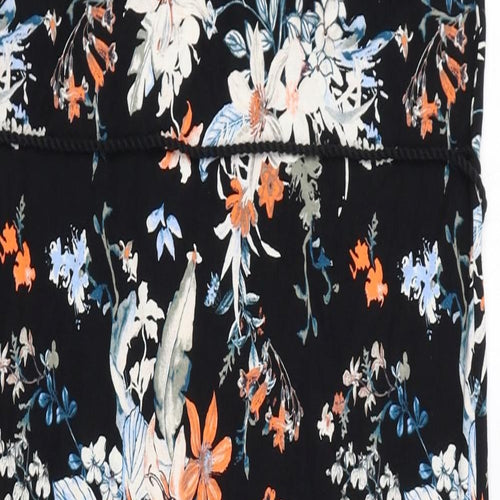Marks and Spencer Womens Black Floral Viscose Bodycon Size 12 V-Neck Pullover
