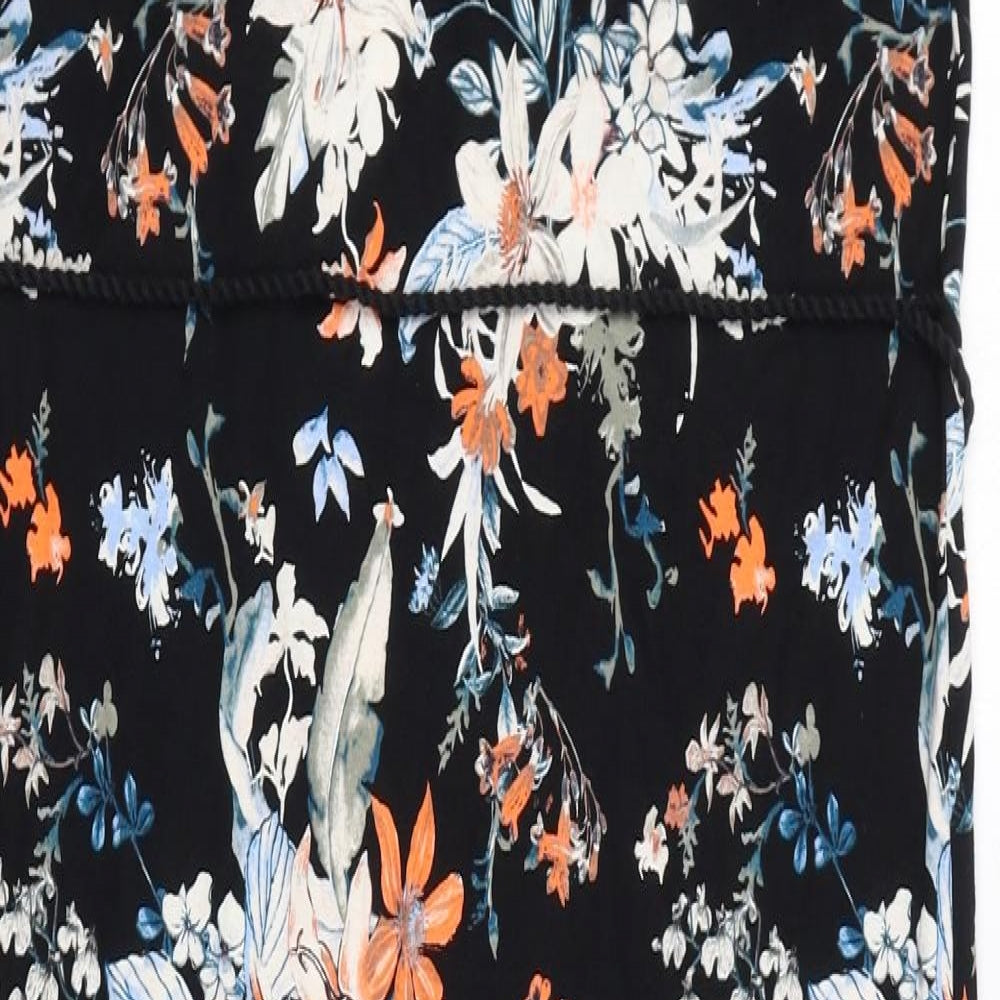 Marks and Spencer Womens Black Floral Viscose Bodycon Size 12 V-Neck Pullover