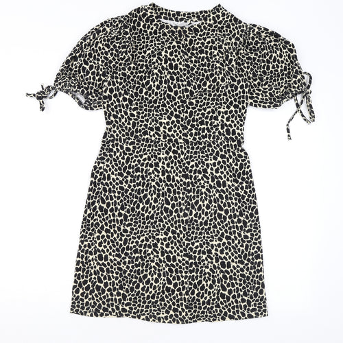 Topshop Womens Beige Animal Print Cotton A-Line Size 6 Round Neck Pullover