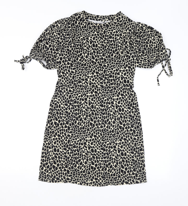 Topshop Womens Beige Animal Print Cotton A-Line Size 6 Round Neck Pullover
