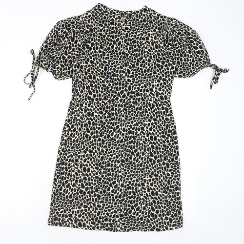 Topshop Womens Beige Animal Print Cotton A-Line Size 6 Round Neck Pullover