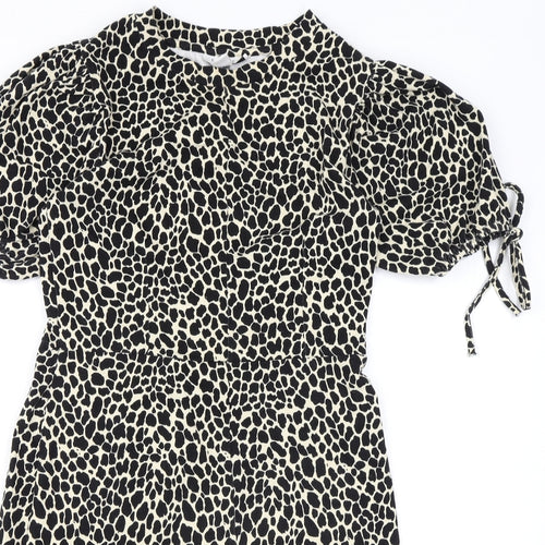 Topshop Womens Beige Animal Print Cotton A-Line Size 6 Round Neck Pullover