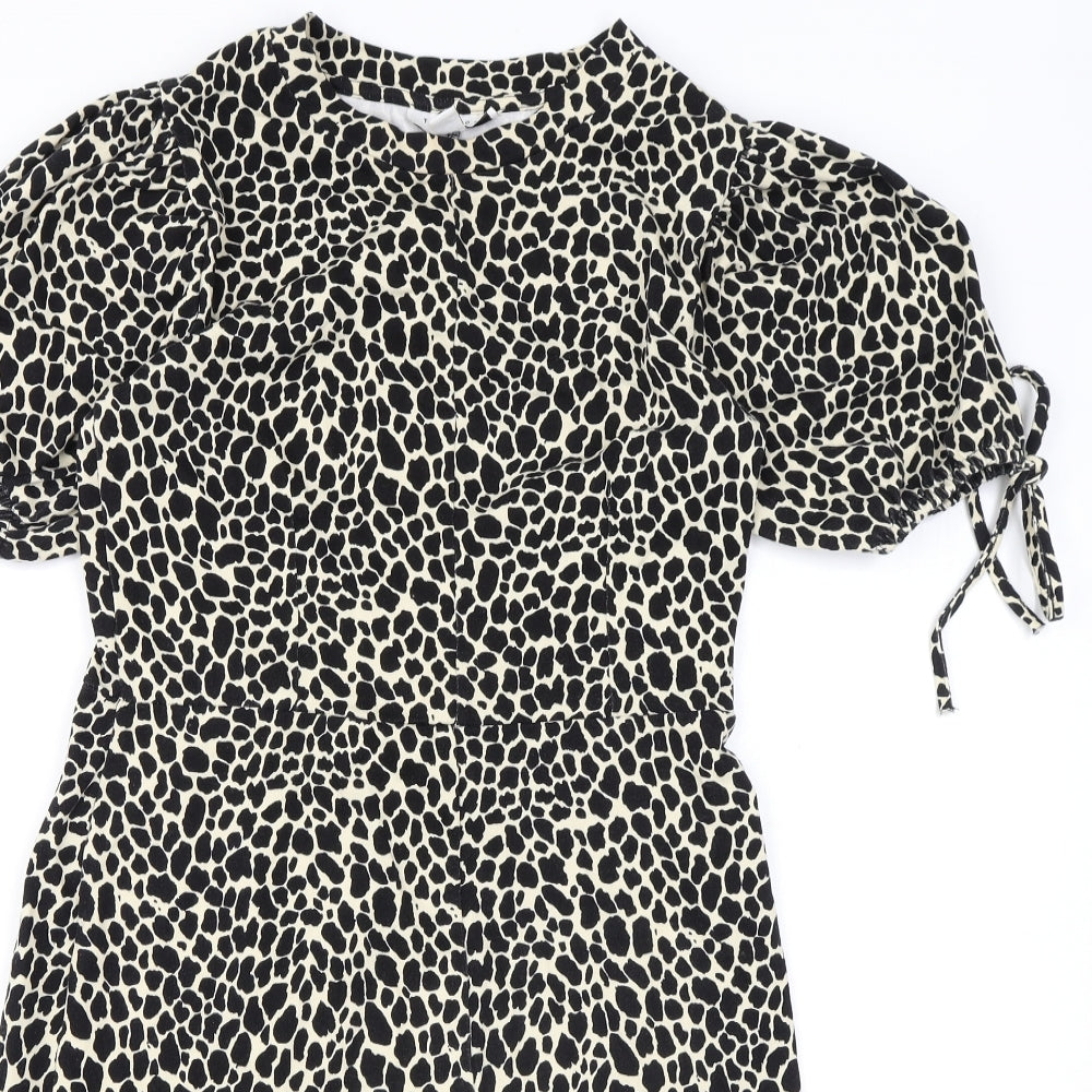 Topshop Womens Beige Animal Print Cotton A-Line Size 6 Round Neck Pullover