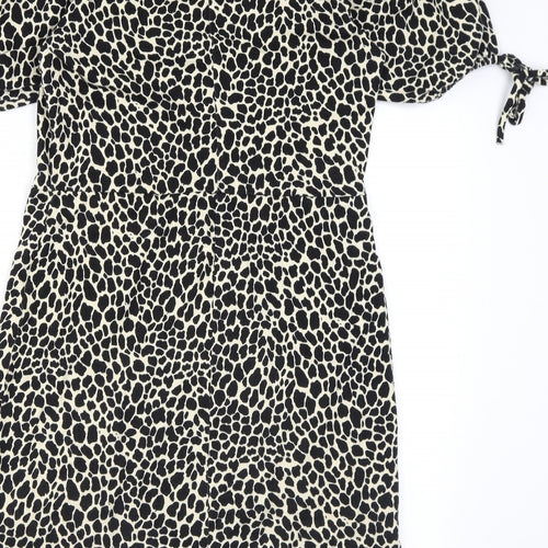 Topshop Womens Beige Animal Print Cotton A-Line Size 6 Round Neck Pullover
