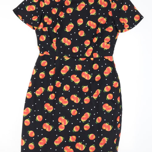 Sugarhill Womens Black Polka Dot Polyester Mini Size 10 Round Neck Zip - Fruit