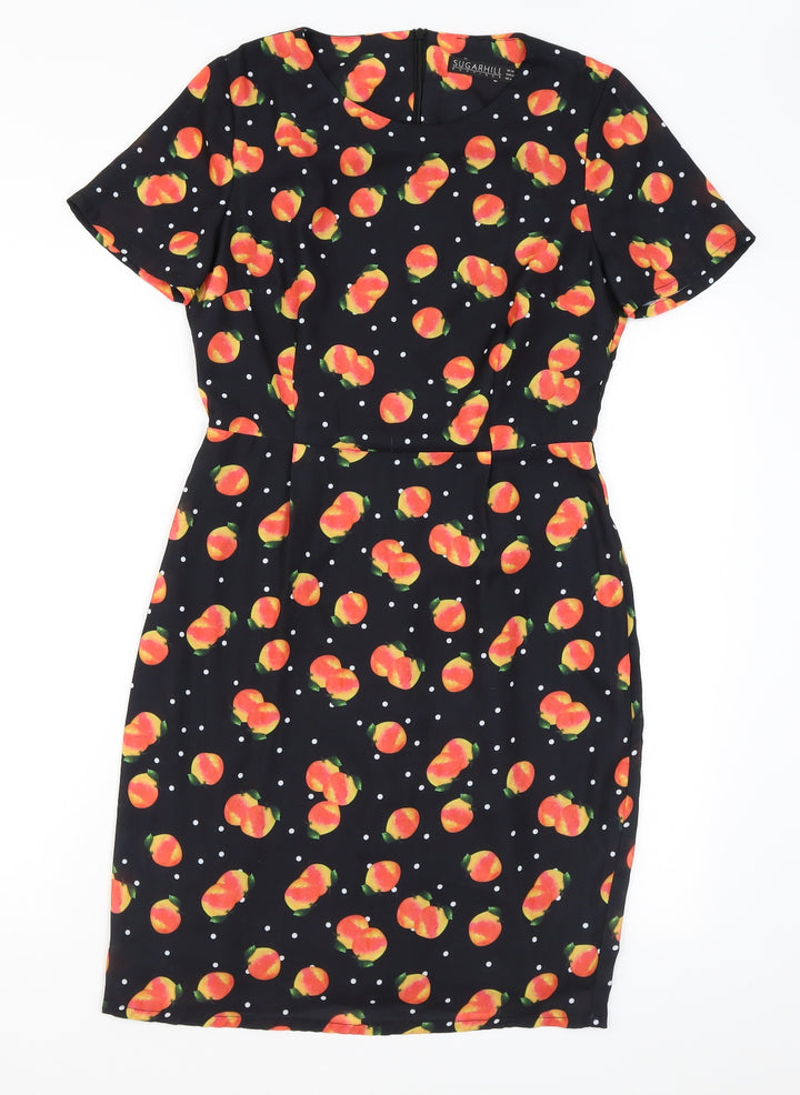 Sugarhill Womens Black Polka Dot Polyester Mini Size 10 Round Neck Zip - Fruit