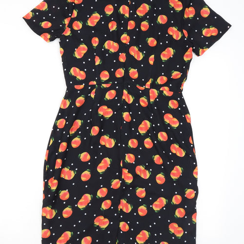 Sugarhill Womens Black Polka Dot Polyester Mini Size 10 Round Neck Zip - Fruit