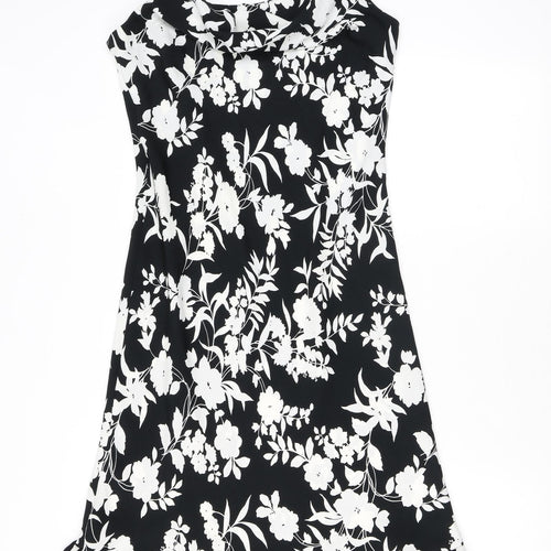 AMARANTO Womens Black Floral Polyester Bodycon Size 12 Cowl Neck Pullover