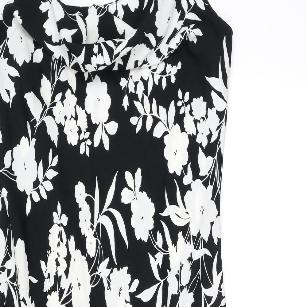 AMARANTO Womens Black Floral Polyester Bodycon Size 12 Cowl Neck Pullover