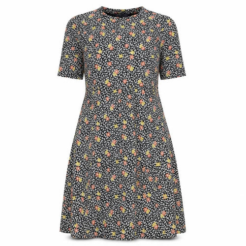 Marks and Spencer Womens Black Floral Viscose A-Line Size 12 Round Neck Pullover