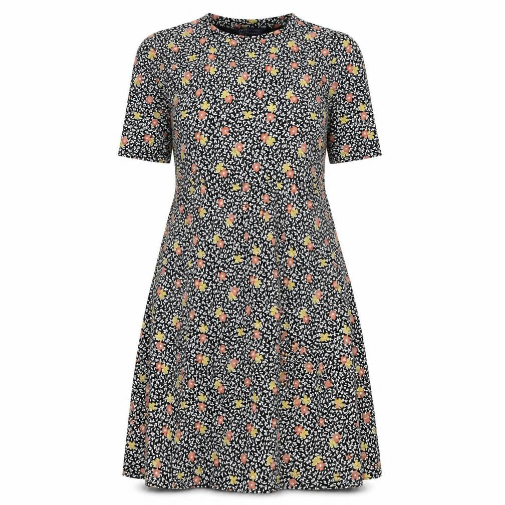 Marks and Spencer Womens Black Floral Viscose A-Line Size 12 Round Neck Pullover