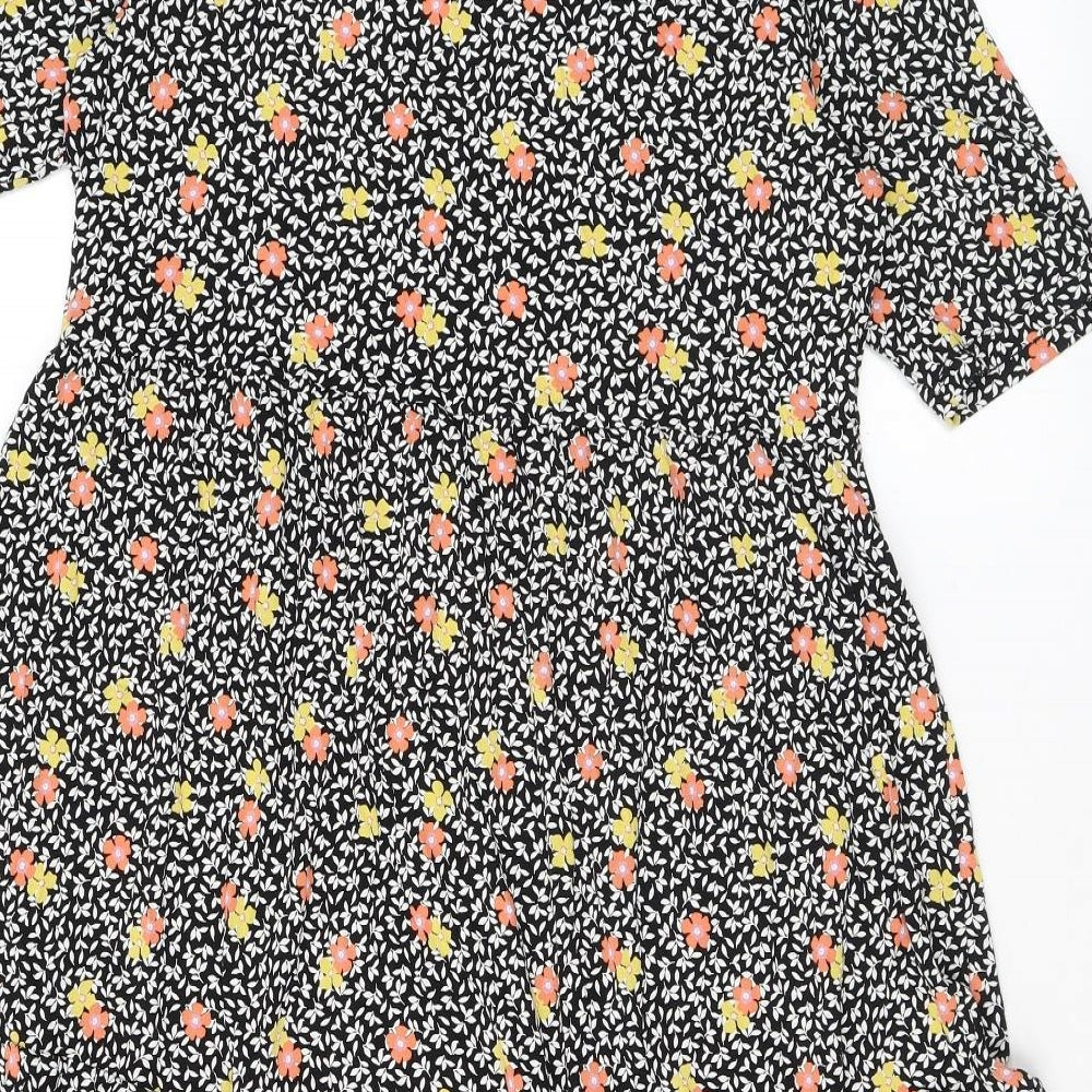 Marks and Spencer Womens Black Floral Viscose A-Line Size 12 Round Neck Pullover