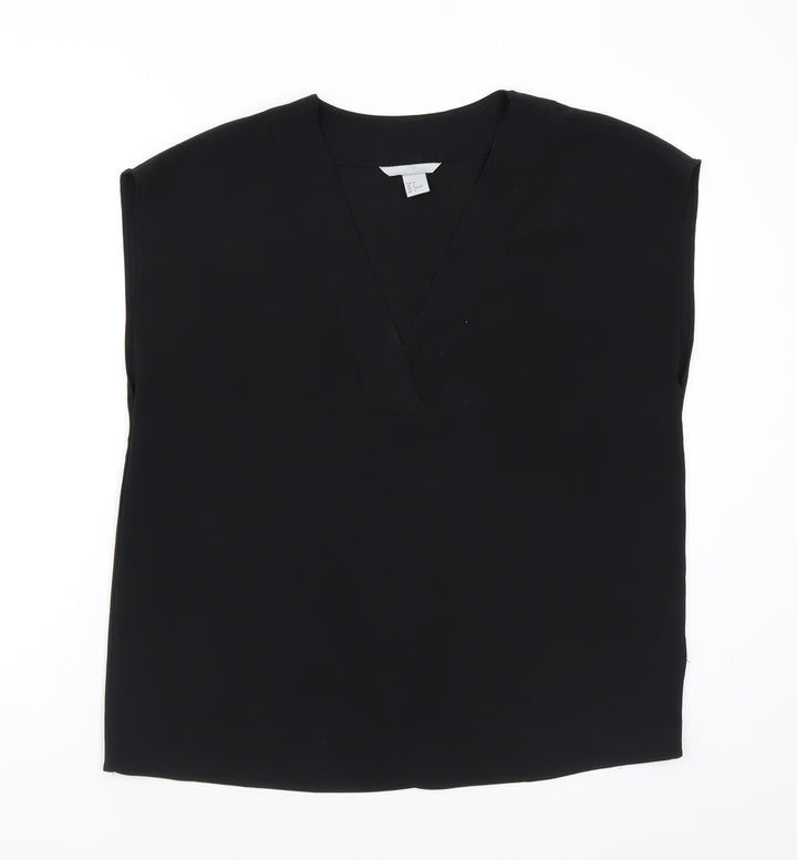H&M Womens Black Polyester Basic Blouse Size 12 V-Neck
