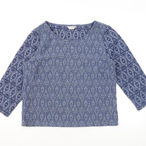 Indigo Womens Blue Geometric Polyester Basic T-Shirt Size 12 Round Neck