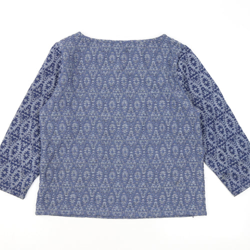 Indigo Womens Blue Geometric Polyester Basic T-Shirt Size 12 Round Neck