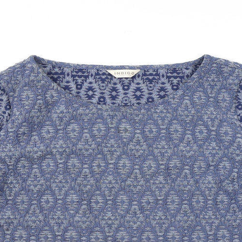 Indigo Womens Blue Geometric Polyester Basic T-Shirt Size 12 Round Neck