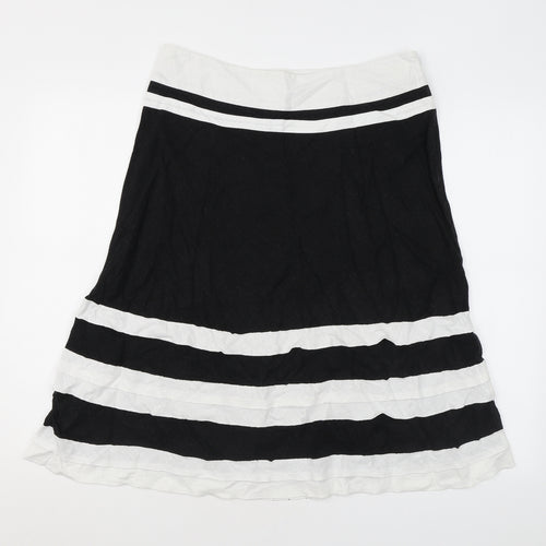 August Silk Womens Black Striped Linen A-Line Skirt Size 12 Zip