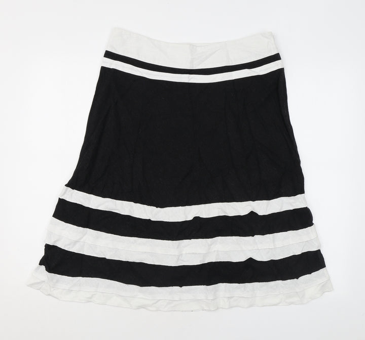 August Silk Womens Black Striped Linen A-Line Skirt Size 12 Zip