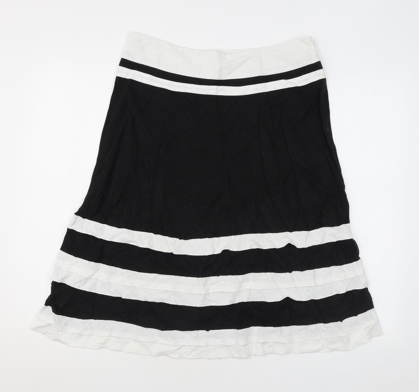 August Silk Womens Black Striped Linen A-Line Skirt Size 12 Zip