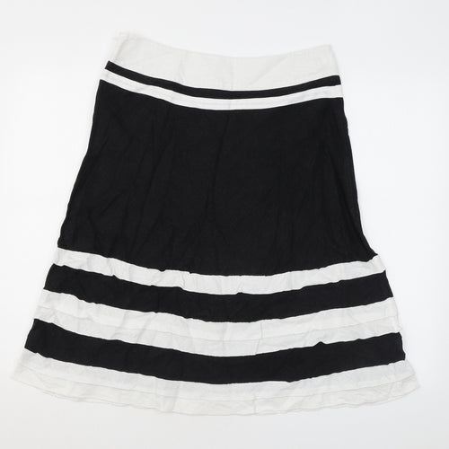 August Silk Womens Black Striped Linen A-Line Skirt Size 12 Zip