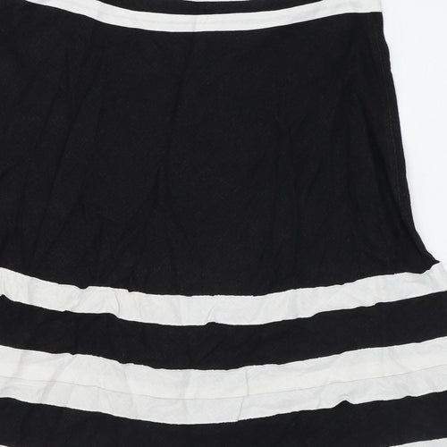 August Silk Womens Black Striped Linen A-Line Skirt Size 12 Zip