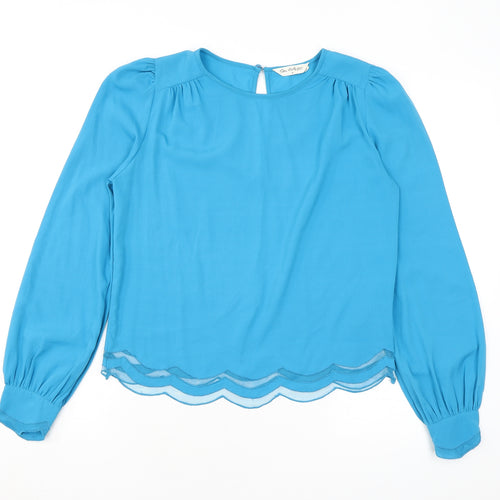 Miss Selfridge Womens Blue Polyester Basic Blouse Size 8 Round Neck - Scallop edge