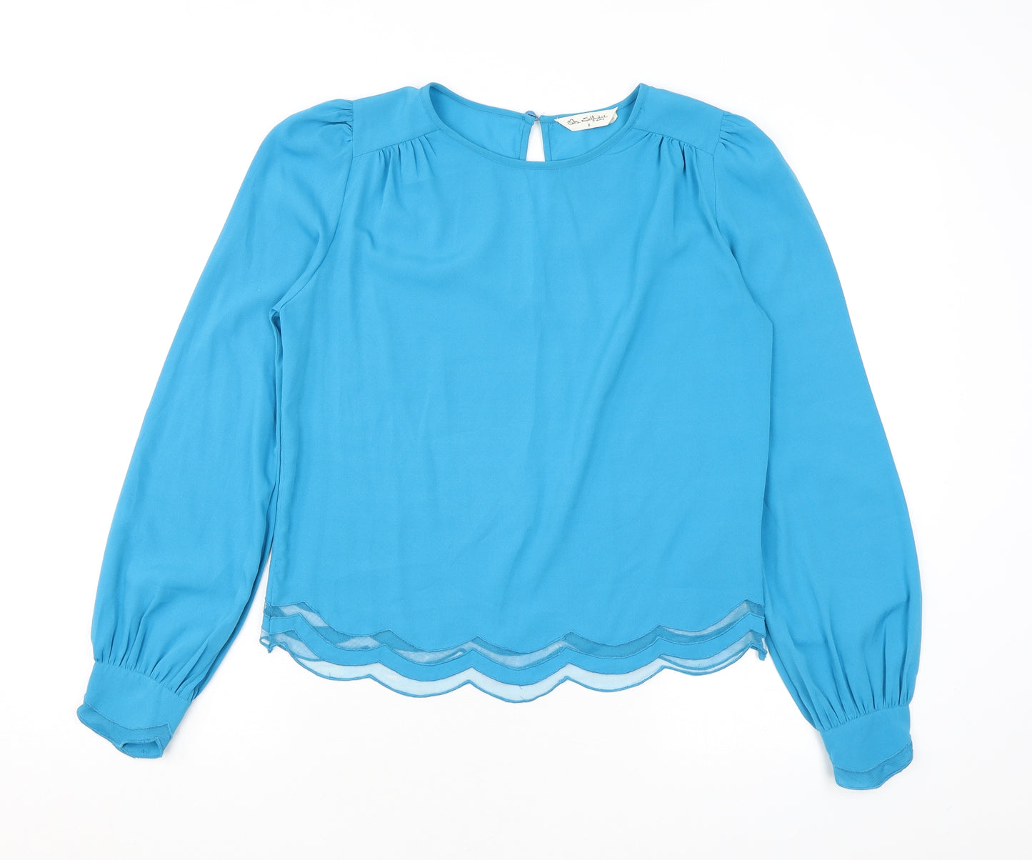 Miss Selfridge Womens Blue Polyester Basic Blouse Size 8 Round Neck - Scallop edge