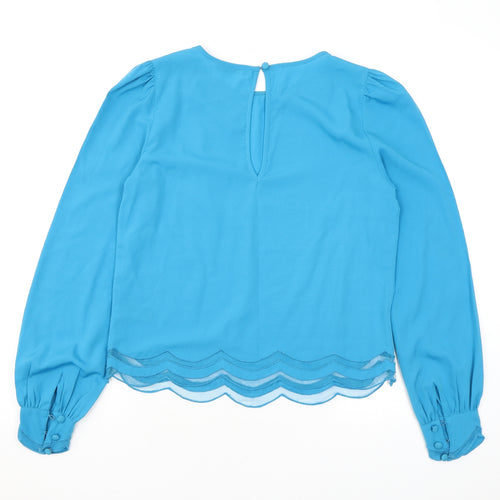 Miss Selfridge Womens Blue Polyester Basic Blouse Size 8 Round Neck - Scallop edge