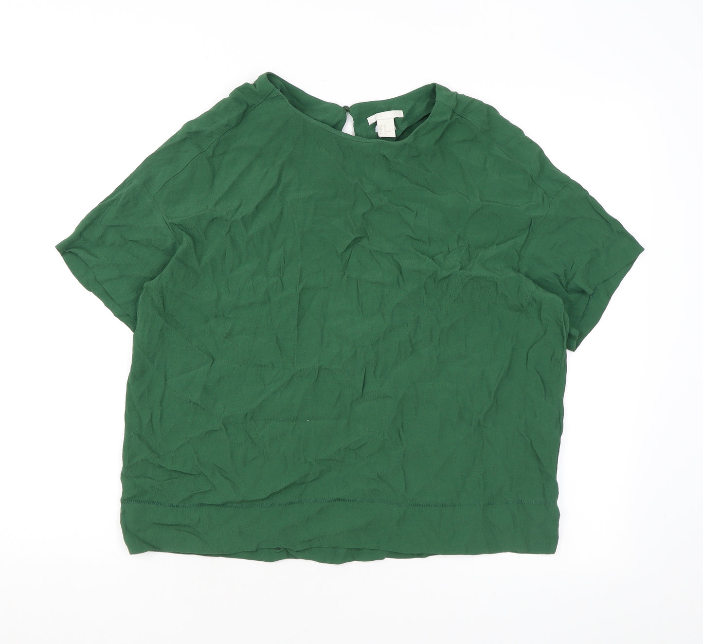 H&M Womens Green Viscose Basic T-Shirt Size 12 Round Neck