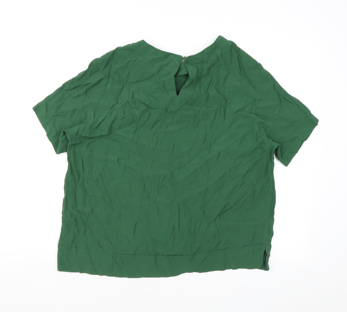 H&M Womens Green Viscose Basic T-Shirt Size 12 Round Neck