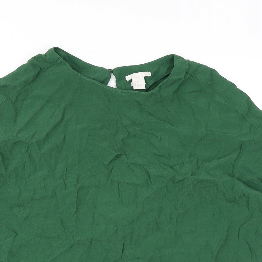 H&M Womens Green Viscose Basic T-Shirt Size 12 Round Neck
