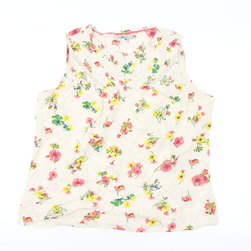 He Loves Me He Loves Me Not Womens Beige Floral Viscose Basic Tank Size XL Round Neck