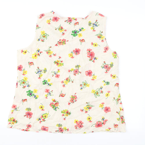 He Loves Me He Loves Me Not Womens Beige Floral Viscose Basic Tank Size XL Round Neck
